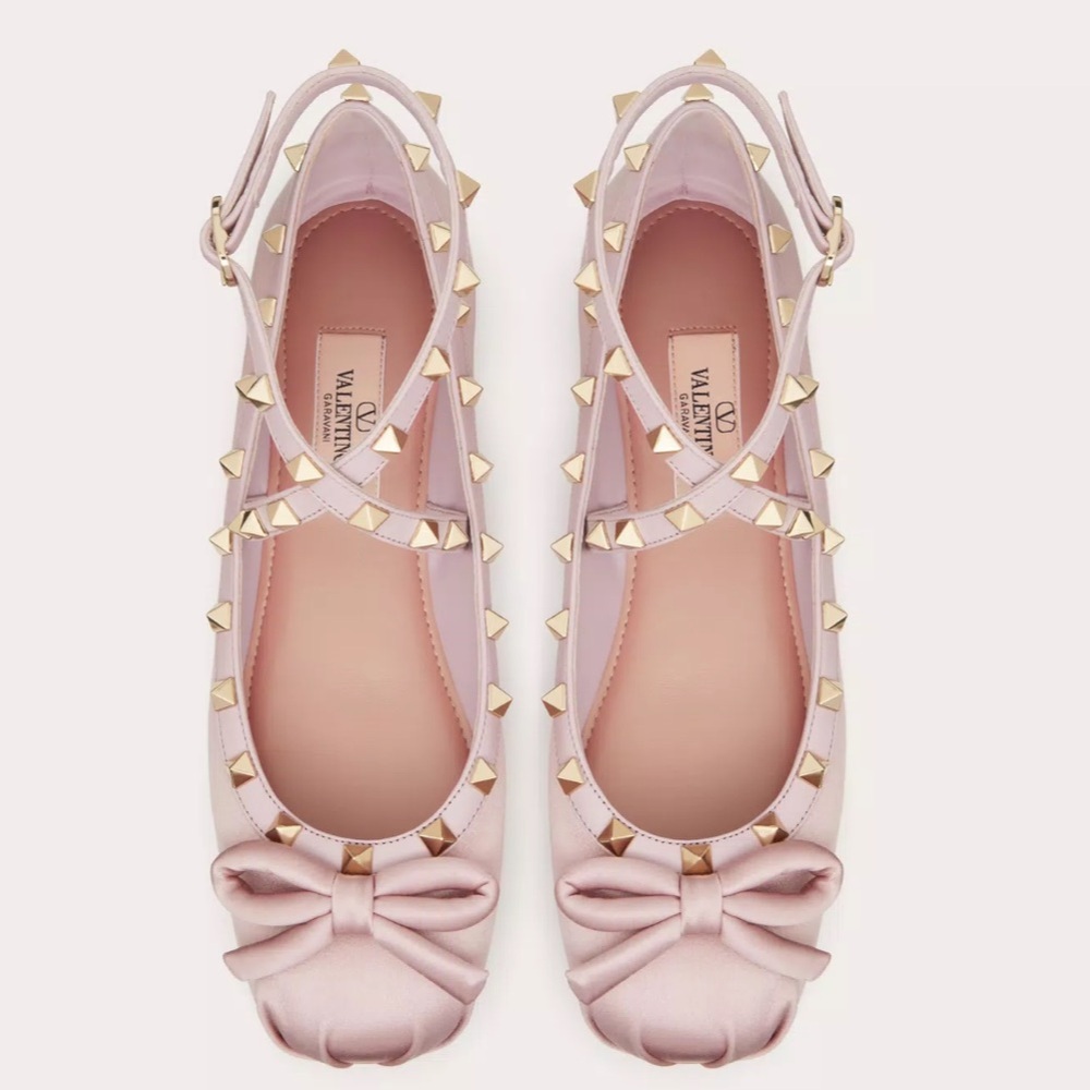VALENTINO ROCK STUD SATIN BALLERINAS - BNWT